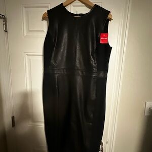 SPANX Black Faux Leather Midi Sheath Dress